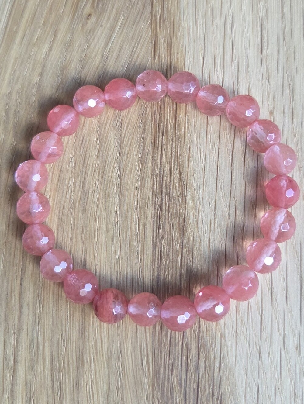 Cherry Quartz Beaded Stretch Bracelet | Handmade